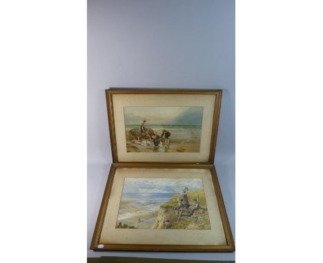 A Pair of Gilt Framed Birket Foster Prints Depicting Children on Beach, Each 44cm Wide 