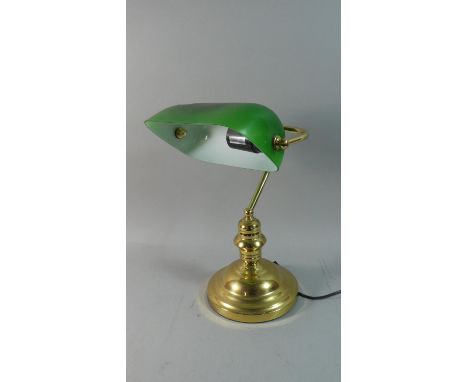 A Reproduction Brass Desktop Lamp with Green Shade 