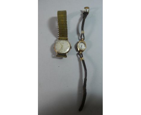 A Vintage Lanco 9ct Gold Wrist Watch Together with a Ladies Majex 9ct Gold Dress Watch with Leather Strap 