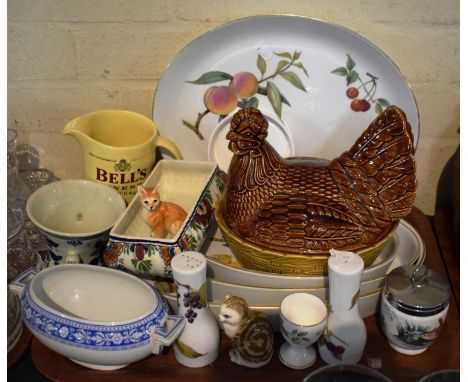 A Tray of Ceramics to Include Royal Worcester Evesham, Egg Crock Containing Stoneware and Other Eggs, Egg Coddler etc 
