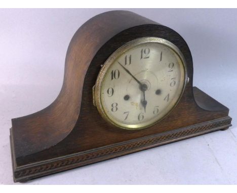 An Edwardian Oak Napoleon Hat Mantle Clock 