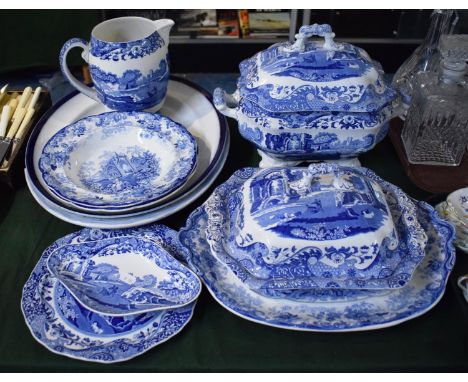 A Collection Spode Italian Blue and White to Include Two Large Lidded Tureens, Water Jug, Bread and Butter Plate Also Two Blu