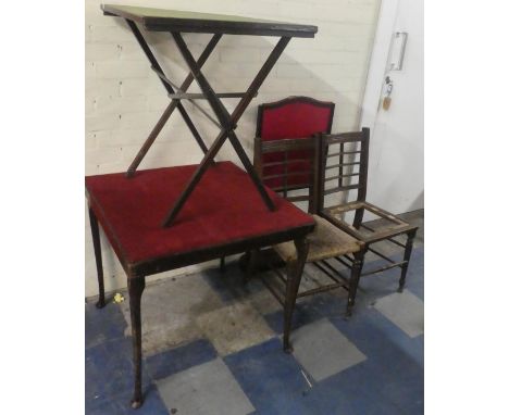 A Pair of Edwardian Oak Ladder Back Chairs, Fire Screen and Two Folding Tables 