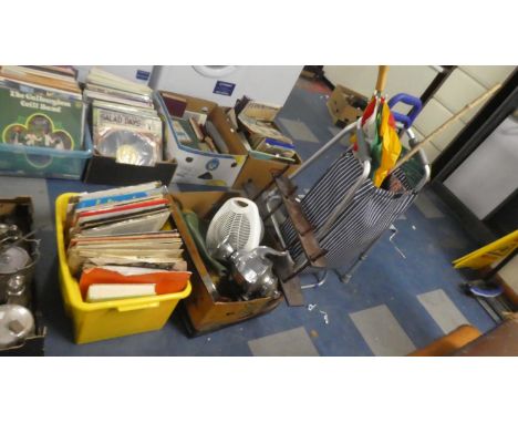A Collection of Sundries to Include Classic and Other 33rpm Records, Coffee Percolator, Wellington Boots, Vintage Tray etc 