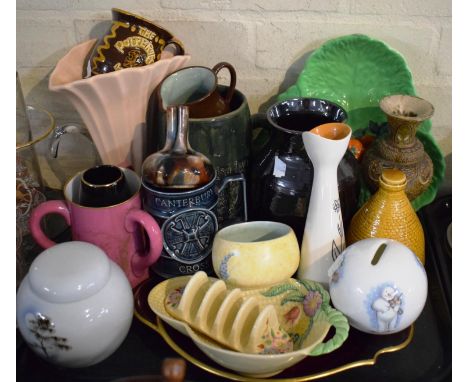A Tray of Ceramics to Include Crown Devon Toast Rack, Carltonware Bowl, Oriental Ginger Jar etc 