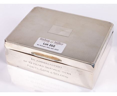 Elizabeth II silver cigarette box, Birmingham 1964, maker W T Toghill &amp; Co, the engine turned lid with vacant rectangular