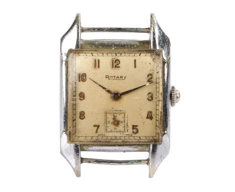 Rotary Art Deco style gentleman's wristwatch, the signed cream dial with gilt Arabic numerals and subsidiary seconds dial, ma