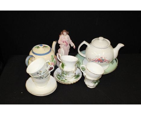 Wedgwood The Classical Collection porcelain figure, Contemplation, modelled by Jenny Oliver, together with two teapots, cups 