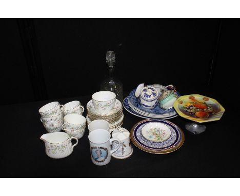 Minton part tea service, with cups, saucers, plates, jug and bowl, together with a decanter, various plates, mugs, etc, (qty)
