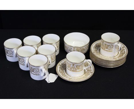 Royal Worcester Hyde Park pattern coffee service, with gilt urn, acanthus leaf and scroll decoration, consisting of eight cof