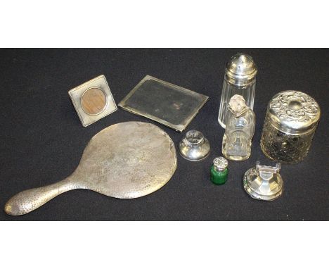 Silver, various dates and makers, to include hand mirror, two picture frames, scent bottles, dressing table pot, inkwell, mat