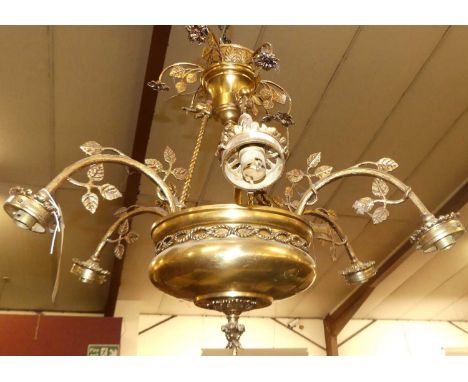 A French style gilt metal hanging six-light electrolier, floral decorated, approx drop 60cm