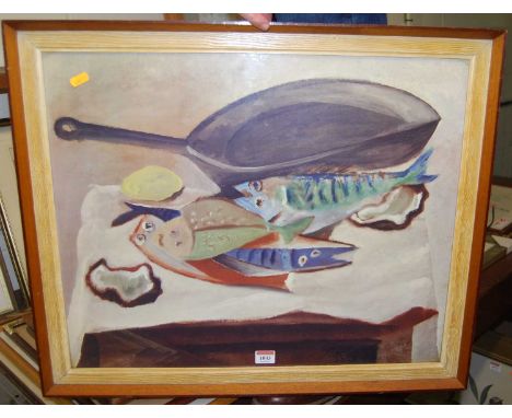 Contemporary school - still life with fish ***COLOUR PRINT***, 48 x 59cmCondition report: COLOUR PRINT