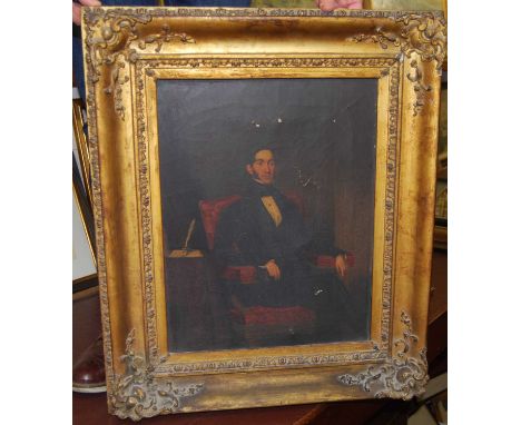 19th century English school - pair three-quarter length portraits of a seated lady and gentleman, oil on canvas, 44x33cmCondi