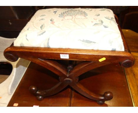 A mid-Victorian mahogany X-frame dressing stool, having floral upholstered inset seat, width 51.5cmCondition report: Cream co