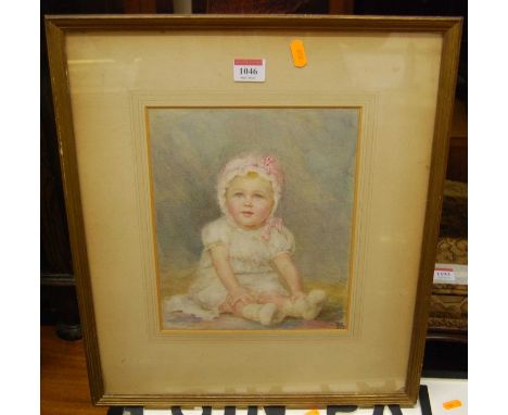 English school - portrait of a seated baby, watercolour signed with monogram and dated 1932 lower right, 26.5x21.5cm
