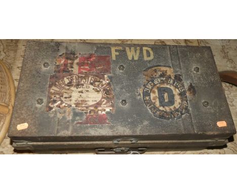 An early 20th century metal travelling trunk, 58 x 31 x 20cm 