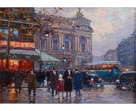 Edouard Léon Cortès (1882–1969) - Café de la Paix, L'Opera, Paris, oil on board, signed lower left, 16 x 21.5cm (provenance e