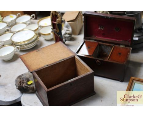 An oak trinket box and a 19th Century tea caddy