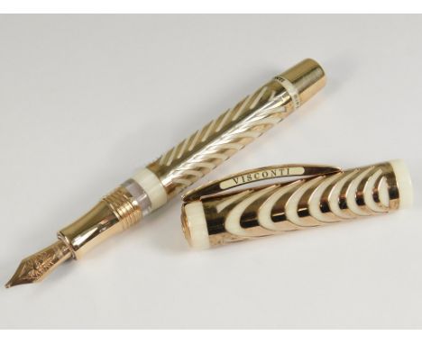 VISCONTI. A Visconti Chatterley LE Ripple fountain pen. 23ct. gold Visconti 1.3 nib. A modern ivory celluloid pen with gold p