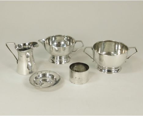 SILVER JUG ETC. A Barnard family small cream jug, London 1908. Also, one other 20th century cream jug &amp; matching sugar bo