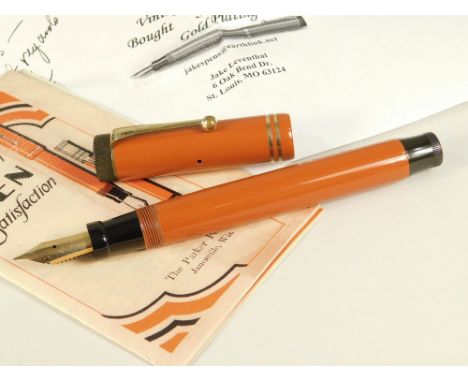 PARKER. A Parker Snr Duofold 'Big Red'. Parker Duofold pen, Canada, E nib. A late 1920's/early 30's plastic button-filled pen