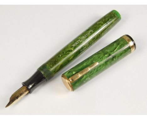 WATERMAN. A Waterman Lady Patricia fountain pen. American Waterman's Ideal nib. A 1930's pen in jade celluloid with lever fil