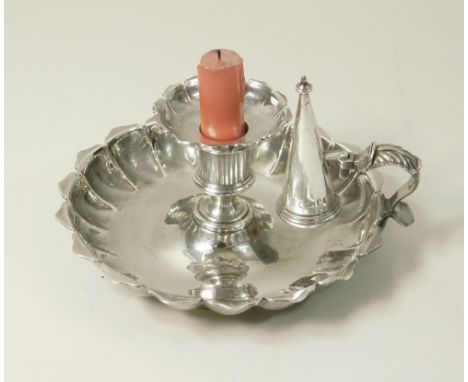 MATTHEW BOULTON. A George IV silver chamber stick by Matthew Boulton with deep, lobed base. Matching drip tray &amp; with snu