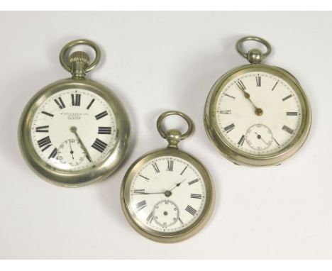 POCKET WATCHES. A nickel cased military pocket watch, retailed by H Williamson Ltd., London. The back of the case with broad 