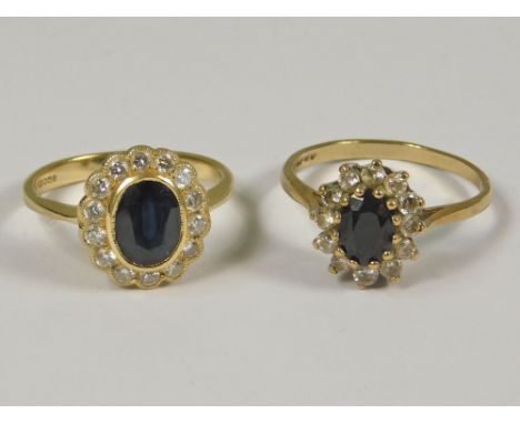 DRESS RINGS. An 18ct. gold cluster dress ring &amp; a 9ct. gold similar ring.