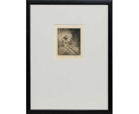 * AUGUSTUS JOHN RA (WELSH 1878 - 1961), NUDE GIRL WITH URN etching on paper, signed in pencilmounted, framed and under glassi