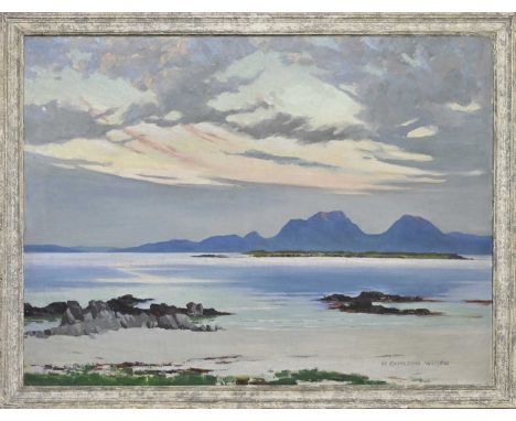 * HUGH CAMERON WILSON (SCOTTISH 1885 - 1952), BEACH AT JURA oil on canvas, signed, titled label versoframedimage size 76cm x 