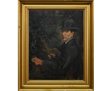 ATTRIBUTED TO JACK BUTLER YEATS RHA (IRISH 1871 - 1957), SKETCH FOR SELF PORTRAIT  oil on canvas framedimage size 51cm x 40cm