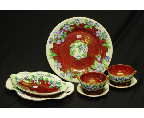 Group Maling ceramic table pieces blue blossoms decorated pieces, including: 2 various serving dishes, (diameter 26cm, &amp; 