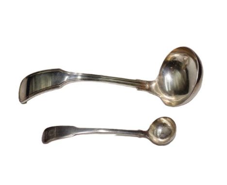 Antique Dutch hallmarked silver sauce ladle hallmarked for date 1876, (length 17cm; weight 72grams approx); together with a G