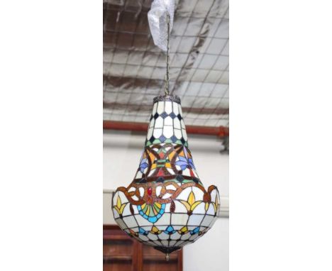 Leadlight ceiling pendant light 38cm diameter, 60cm high approx (excluding chain)