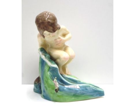 Royal Worcester "August" figurine #3441, a young girl watching fish, modelled by F.G. Doughty, height 12cm approx