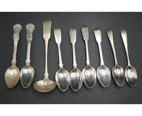 Group eight vintage sterling silver teaspoons various hallmarks, including Victorian and George V dates, with various makers,