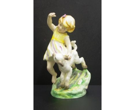 Royal Worcester "April" figurine #3416, a young girl with a lamb, modelled by F.G. Doughty, height 15.5cm approx