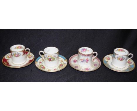 Group four Shelley coffee cups & saucers including: 2 'Duchess' cups and saucers, marked tobases and # 13401 and 13403; a 'Du