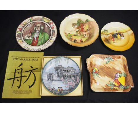 Three Royal Doulton series ware items a coaching days plate, Courtside bowl and "The Squire" cabinet plate, together with a H