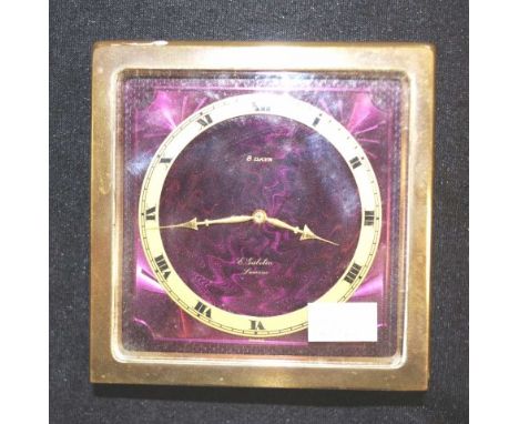 Swiss brass cased desk clock marked to dial for 'E. Jubelin, Lucerne,' (needs service, and base unavailable), (height 10cm ap