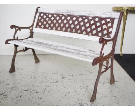 Rustic garden bench with cast iron ends, 115cm wide, 55cm deep, 75cm high  approx