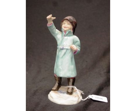 Royal Worcester "Febuary" figurine #3453, a young girl in a raincoat, modelled by F.G. Doughty, height 15.5cm approx