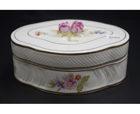 Hollohaza Hungary painted ceramic lidded bowl applied blossom decoration to lid, and hand painted blossom decoration to bowl,