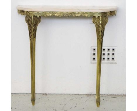 Cast brass console table with marble top, 77cm wide, 23cm deep, 76cm high approx