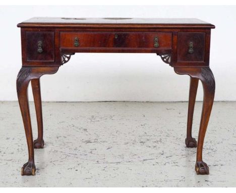 Chippendale style mahogany desk a/f 92cm x 52.5cm, 73.5cm high approx, Note: veneer losses to top