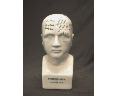 L.N. Fowler London ceramic Phrenology head marked to base, (height 20cm approx).