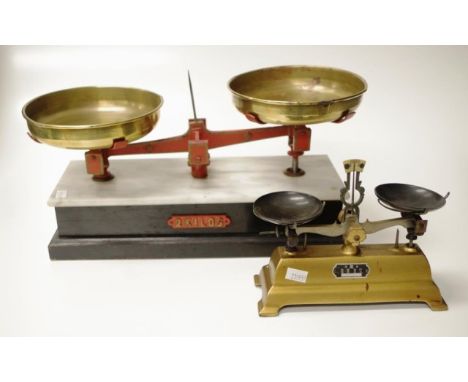 Two vintage balance scales 37cm x 15cm and 18cm x 7cm