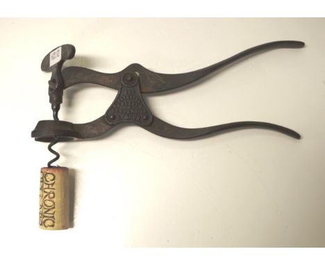 Antique Lund steel lever &amp; corkscrew maker : William Lund, made of steel with a wire helix worm (corkscrew)